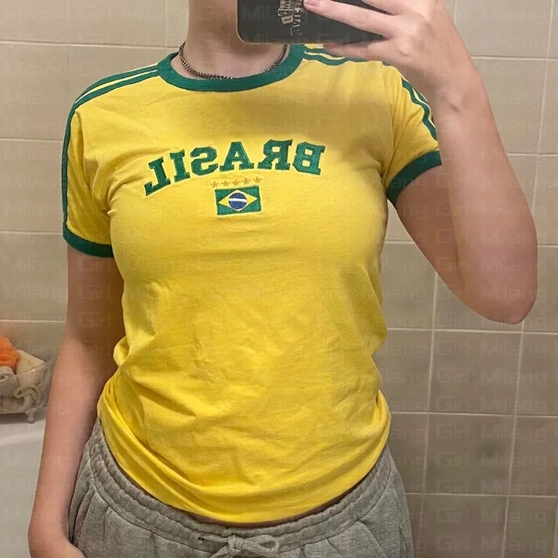 Ropa Y2K de verano para mujer, camiseta con estampado gráfico de estrellas, ropa de calle, Top corto, camiseta gótica estética Harajuku, camiseta ajustada Vintage Emo