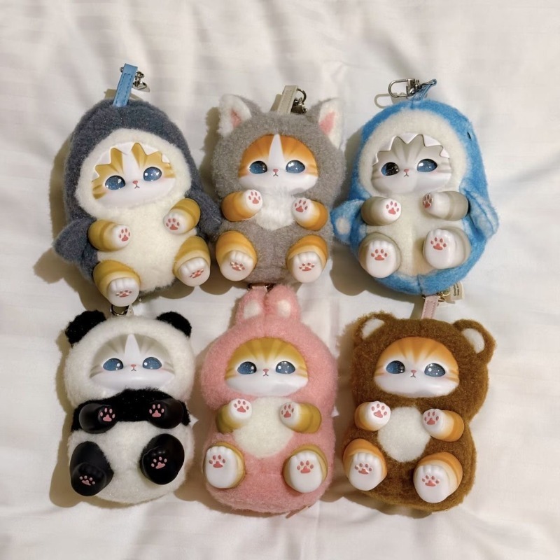 Porte-clés en peluche chat mignon, figurine animale en vinyle, pendentif de décoration pour sac, boîte surprise, cadeau idéal