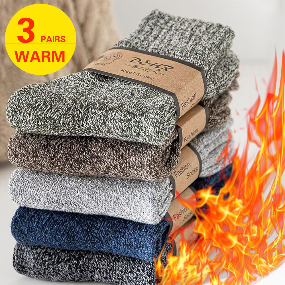 3 paires de chaussettes d'hiver épaisses pour hommes, chaussettes longues pour Sports de plein air, résistantes au froid, anti-gel, pour la neige, cadeau 39-44