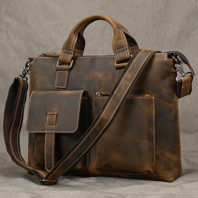 Mode Crazy Horse Leder Aktentasche Tasche Männer Laptop Taschen Männer OfficeTote Tasche Kuh Leder Handtasche A4 Portfolio männer Handtaschen