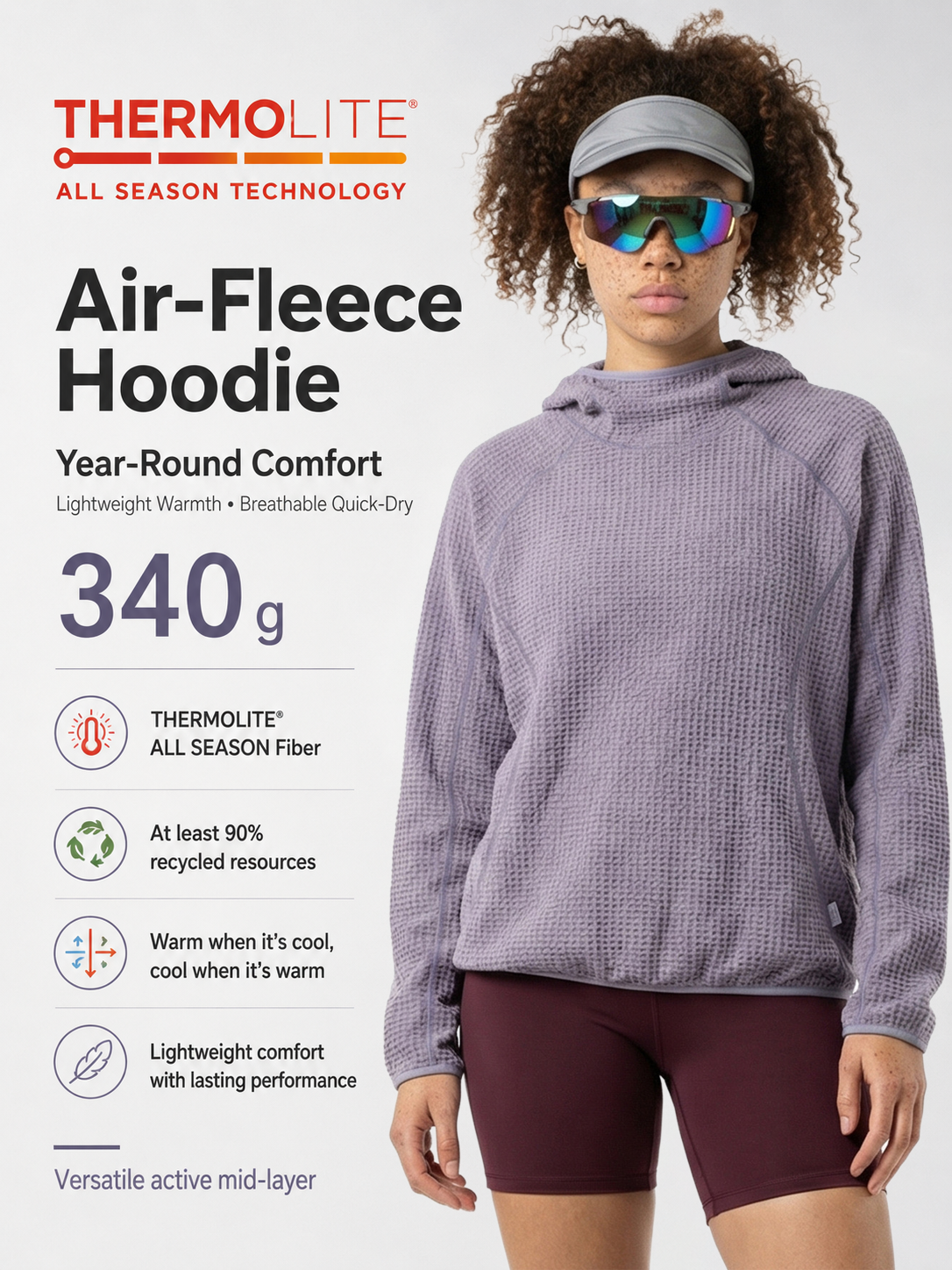 Thermolite ®   Hoodie Termal Semua Musim Unisex Ringan Cepat Kering Sweatshirt Pullover Bernapas Lapisan Tengah Musim Dingin Pakaian Aktif