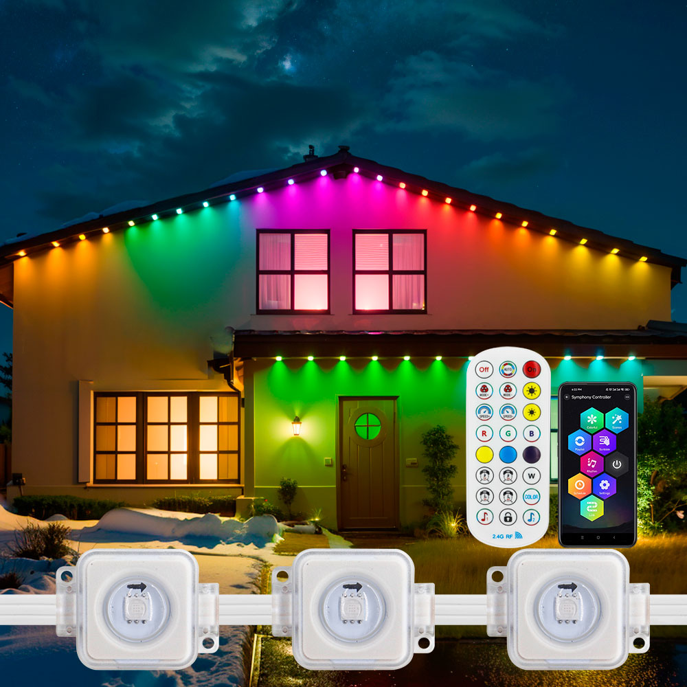 5054 16703IC(WS2811 WS2812B) Kit de cadena de luces LED para aleros exteriores 2,4G BEL + controlador WIFI funciona con el asistente de Google Home Alexa