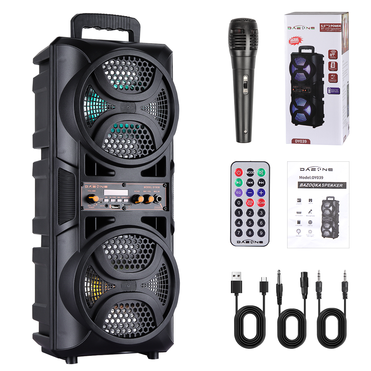 Przenośny głośnik Bluetooth o mocy 3000 W Subwoofer Ciężki bas System dźwiękowy DJ Party Domowe głośniki zewnętrzne i mikrofon Zdalne światło LED