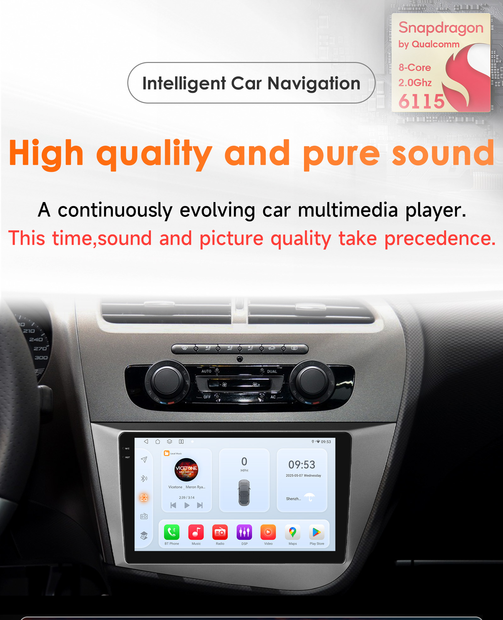 Reproductor Multimedia para coche Android 14, 4G, 8 núcleos, para Seat Leon Mk2 2005-2012, Autoradio AI, Carplay, GPS, navi, Audio estéreo, pantalla 6115 BT