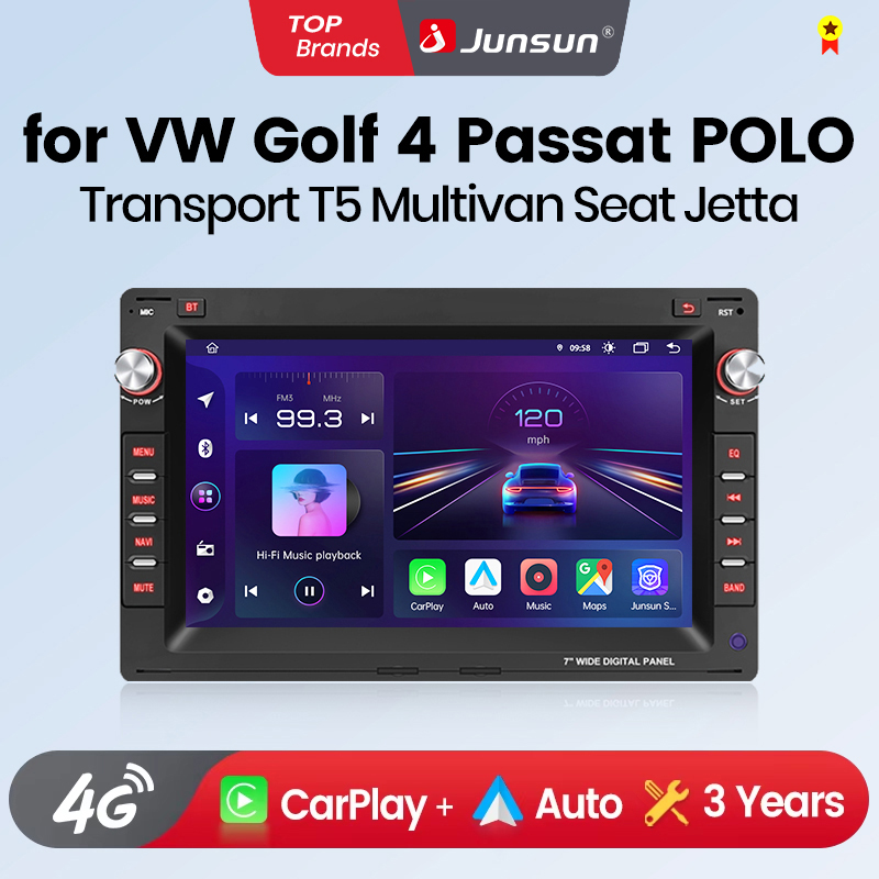 Junsun 4G inalámbrico CarPlay Android Auto para VW Passat B5 MK4 Golf 4 Polo Bora Jetta T5 SHARAN Jetta transporte T5 Multimedia