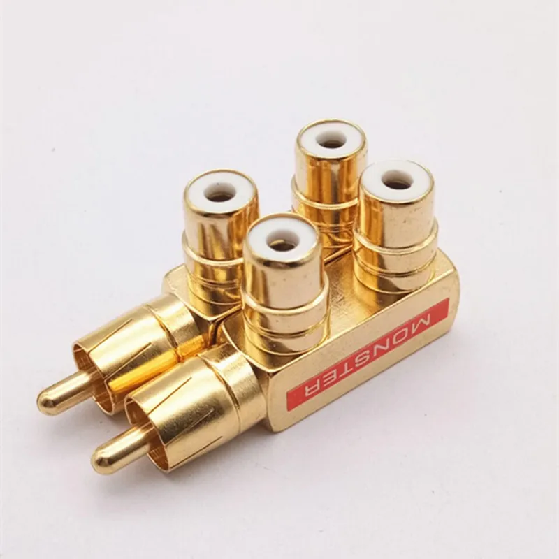 ทองแดงชุบทอง Lotus One แบ่งเป็น 2 RCA ชาย 2rca หญิง Audio Signal Converter Rca3 หัวสายแปลง