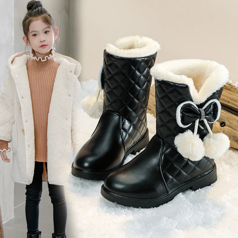 2025 inverno nova moda crianças botas de princesa à prova dwaterproof água meninas botas quentes com arco crianças botas de neve com pele de pelúcia