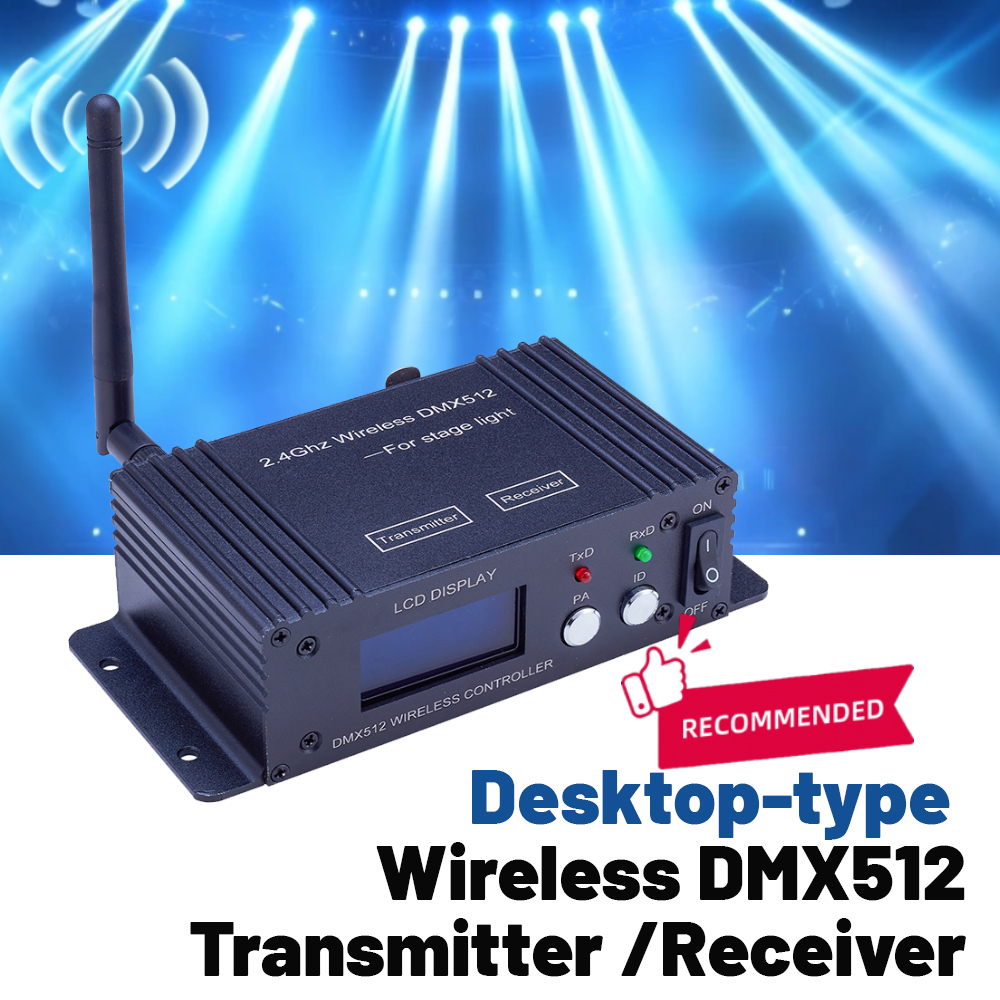 8 Contrôleurs émetteurs-récepteurs DMX 512 sans fil 2,4 GHz avec écran LCD et répéteur à puissance réglable pour le contrôle de l'éclairage