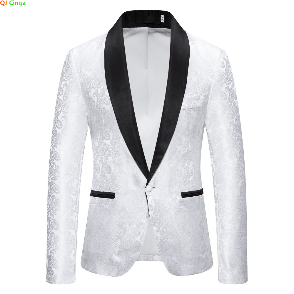 2026 New Men's White Cashew Flower Blazer Jacket, Wedding Party Dress Coats, Red Blue Black Suit Tops Jackets S-XXL