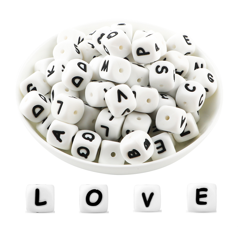 Letras de silicone Beads, alfabeto Inglês Bead, DIY Acessórios Jóias, fazendo pulseiras, Handmade Making, 12mm, 10-100Pcs
