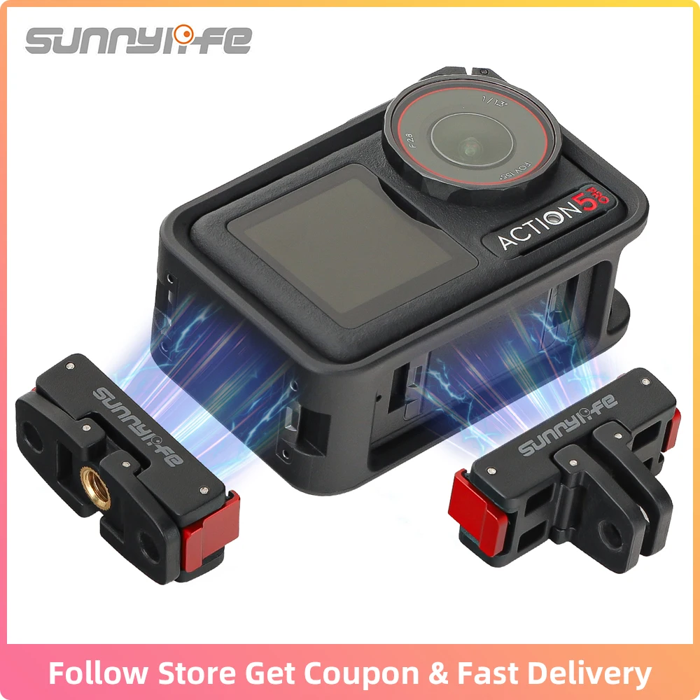 Sunnylife-Soporte adaptador magnético para DJI Osmo Action 5 Pro 4, Base de montaje plegable de liberación rápida, adaptador de trípode, accesorios de montaje