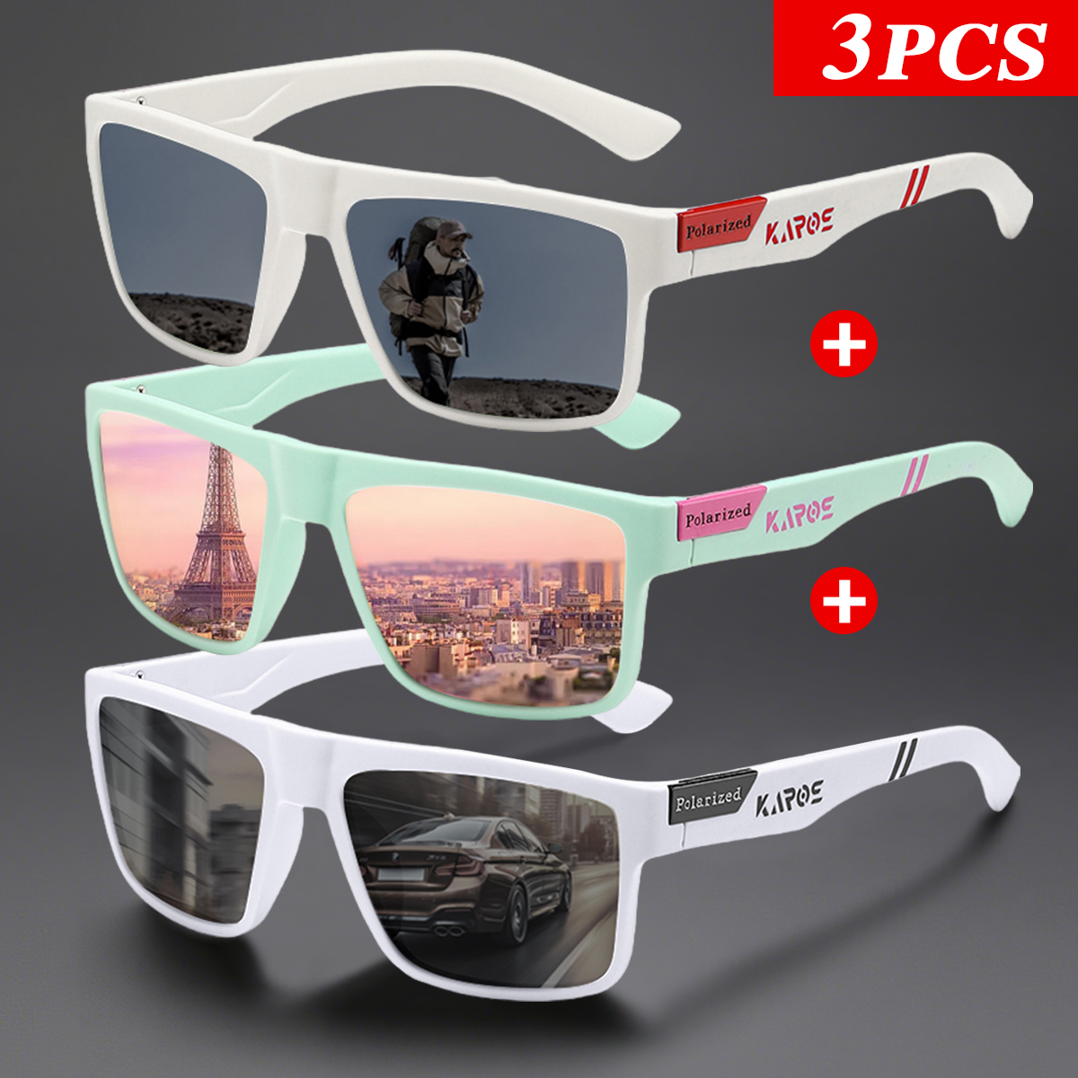 KAROS 3 pezzi set di occhiali sportivi polarizzati per uomo e donna occhiali di protezione UV400 per pesca ciclismo guida viaggi ed escursioni YZ23