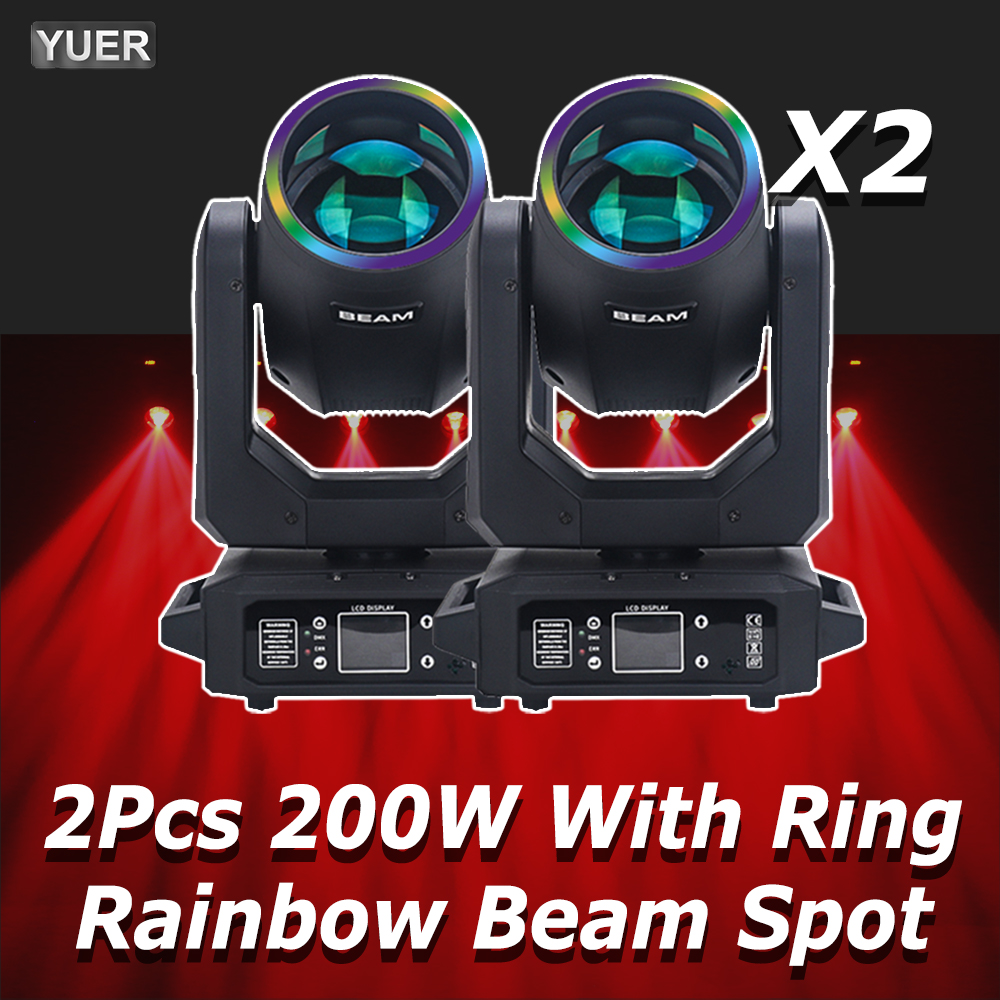 2 unids/lote 200W luz LED con cabezal móvil con haz de anillo + punto + 18 prismas giratorios + efecto arcoíris Dmx efecto de luz de escenario Disco Dj