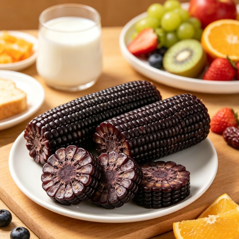 Maíz Dulce Negro en Cobs, Envasado al Vacío, Listo para Comer, Sin OMG, Maíz Morado, Snack Saludable, Rico en Antocianinas