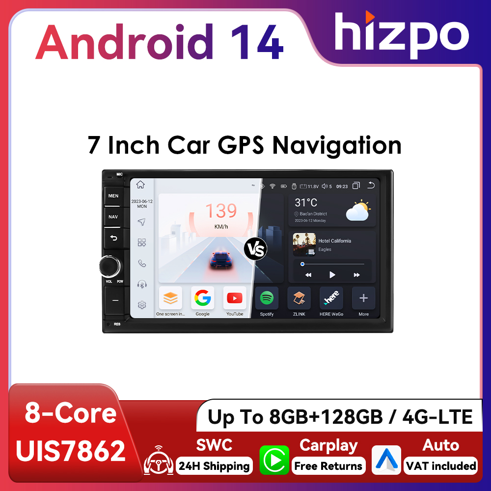 7 " Hizpo 2Din Универсальный автомобильный радиоприемник на базе Android Auto CarPlay GPS-навигация RDS DSP 4G WiFi BT UIS7862 Головное устройство Мультимедиа