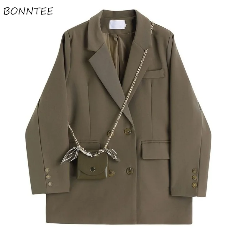 Blazers de café de manga larga para mujer, chaqueta clásica lisa de doble botonadura, moda de diseñador, holgada, Popular, Primavera, 2022