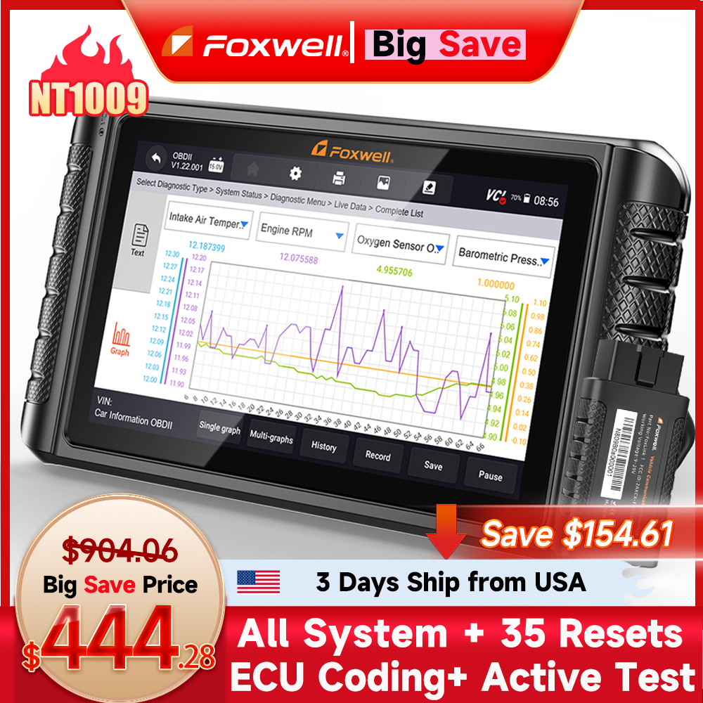 Автомобильный диагностический сканер FOXWELL NT1009 OBD2, инструмент для полной диагностики автомобиля, считыватель кодов ECU, активное тестирование, инструменты для кодирования