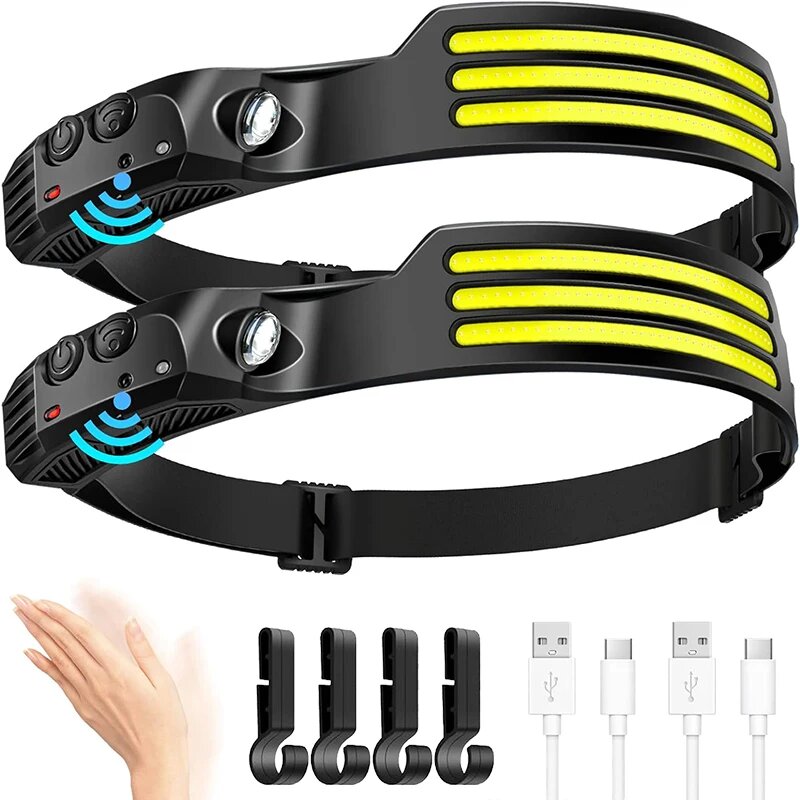 Linterna frontal LED COB para exteriores, linterna frontal de inducción con batería integrada, recargable por USB, Sensor de pesca y acampada
