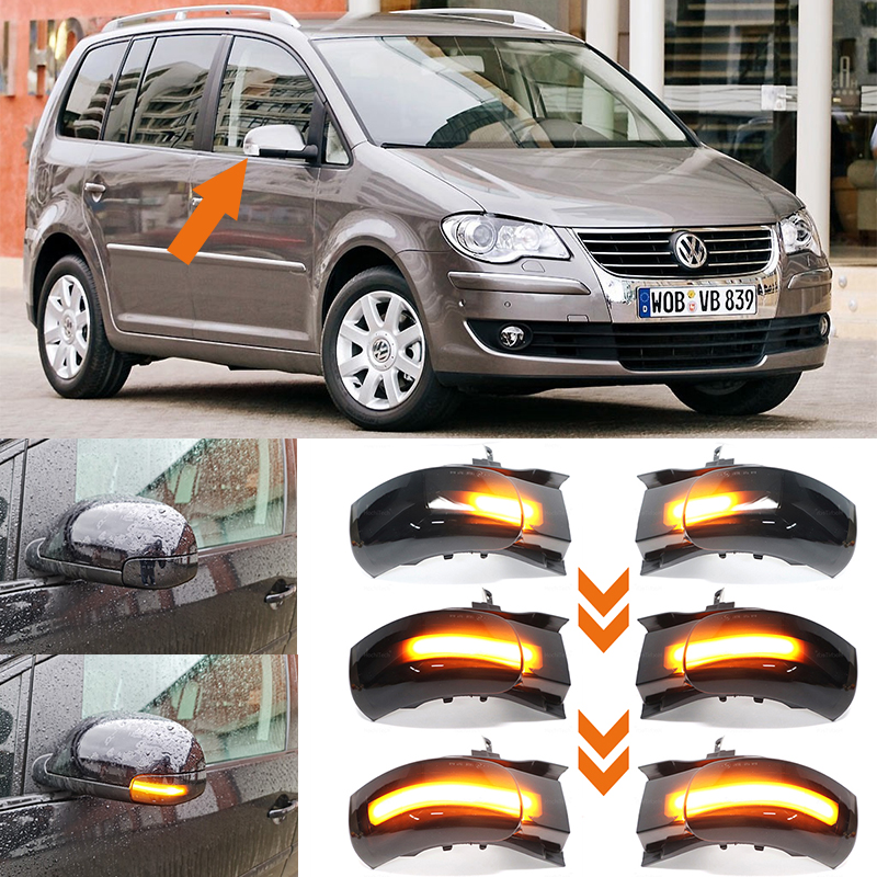 Per VW Volkswagen Touran 2003 2004 2005 2006 2007 2008 2009 2010 LED Dinamico Indicatore di direzione Specchietto laterale Lampeggiante sequenziale.
