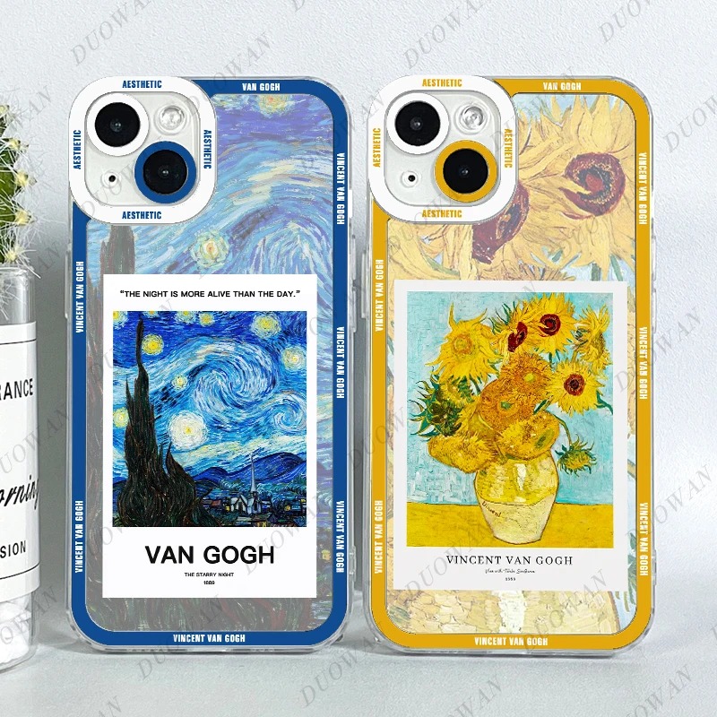 Van Gogh Pittura A Olio Cassa Del Telefono Per iPhone 11 12 13 14 15 16 Pro Max XR X XS Mini 8 7 Plus SE 2020 2022 Custodia Trasparente