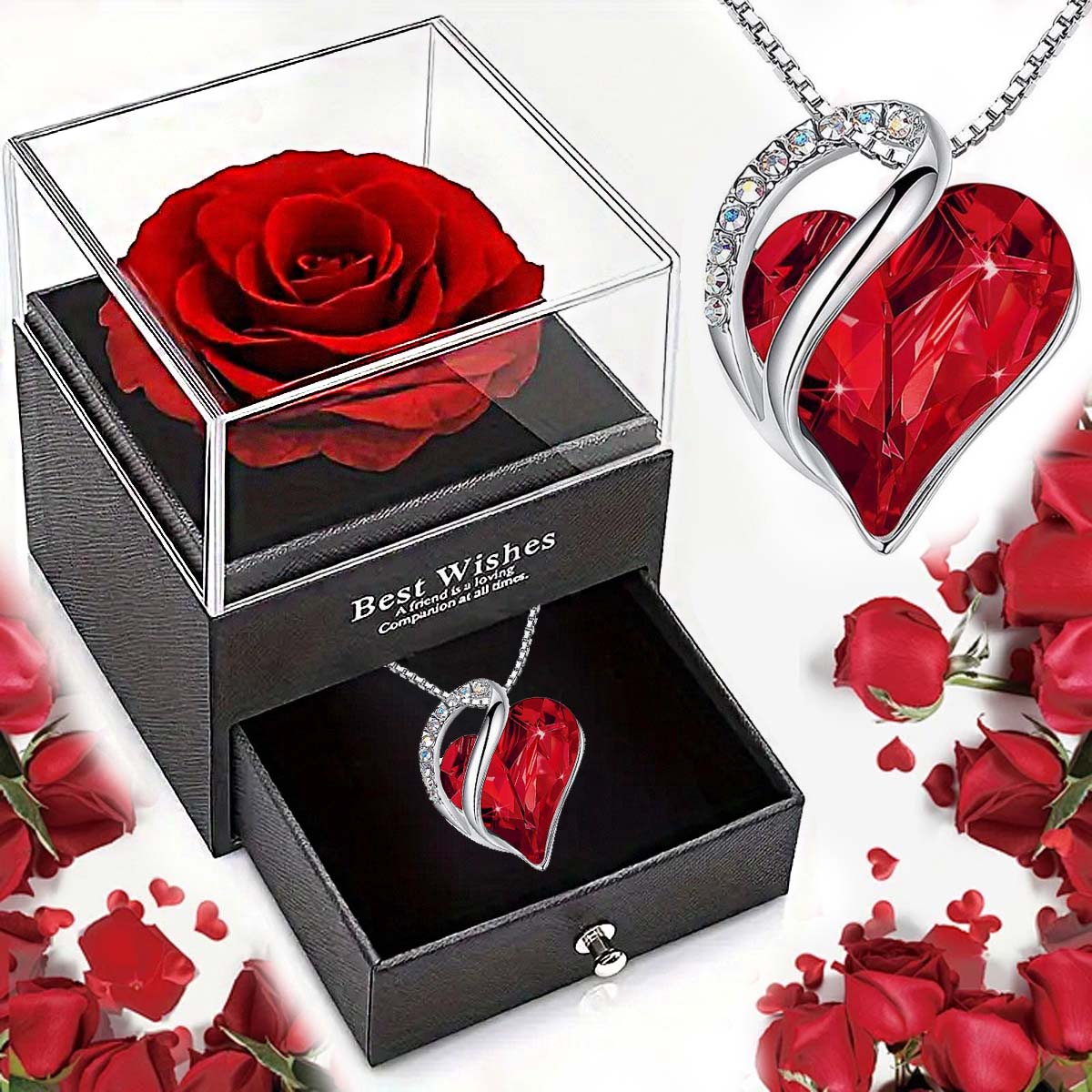 Nuevo superventas, regalo del Día de San Valentín, collar de amor con corazón de océano y joyero de rosa eterna para niña, regalos para el día de la madre