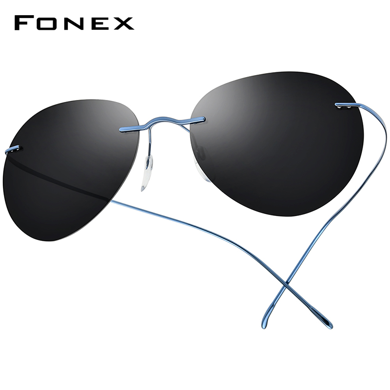 Gafas de sol FONEX de titanio sin montura para hombre, gafas de sol polarizadas ultraligeras sin marco Austria Pilot Aviador para dama 85695