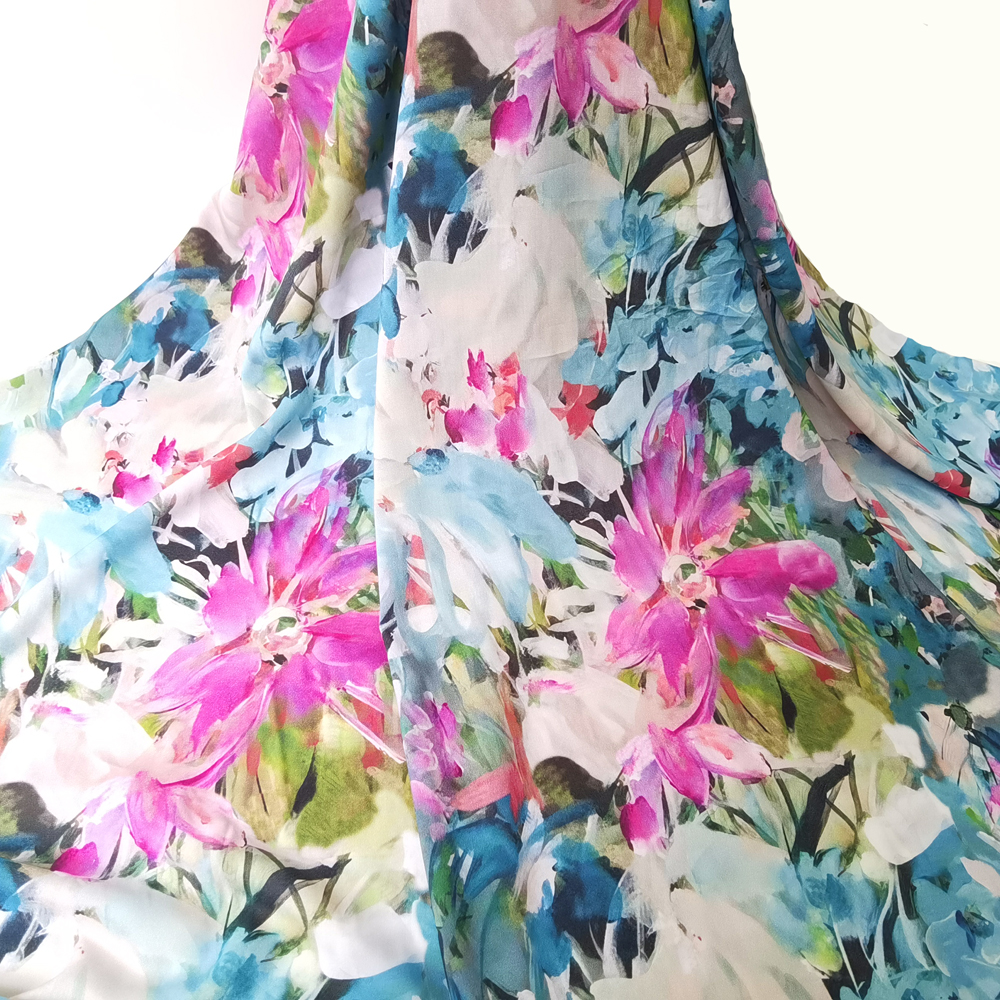 1 Meter X 1.4 Meter Painting Floral Viscose Fabric Soft Dress Shirt Material Rayon
