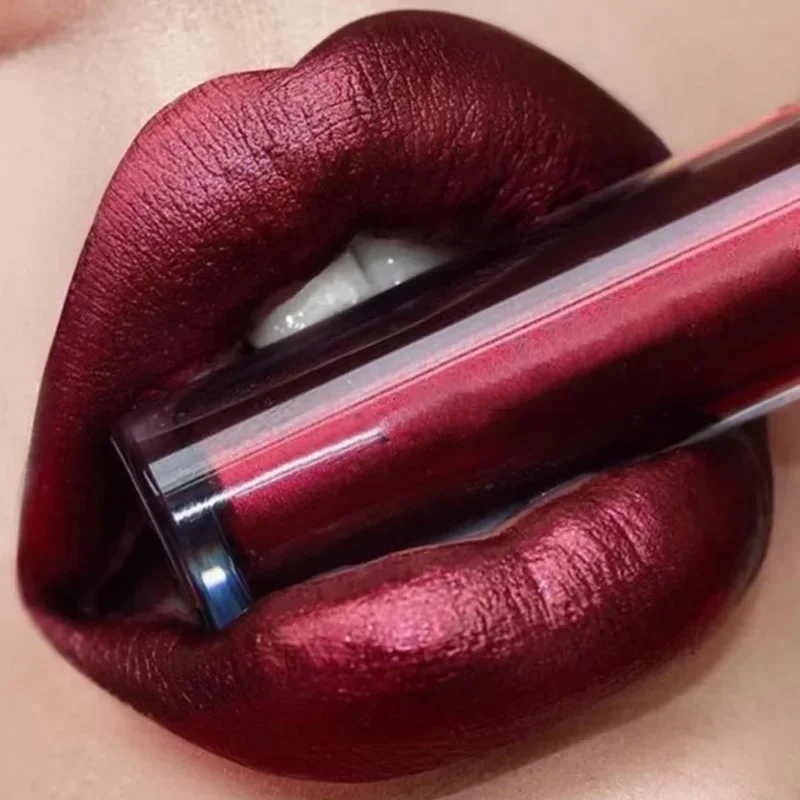 Metallischer, mattflüssiger Lippenstift, wasserdicht, langlebig, antihaftbeschichtet, matt, schimmernd, glitzernd, Lipgloss, Damen-Lippen-Make-up, 12 Farben