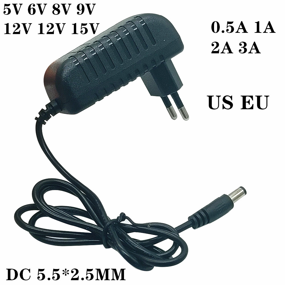 LED-Treiber 100–240 V AC/DC-Netzteil für Ladegerät 3 V, 4,5 V, 5 V, 6 V, 7,5 V, 9 V, 12 V, 0,5 A, 1 A, 2 A, 3 A, EU-US-Stecker 5,5 mm x 2,1 mm