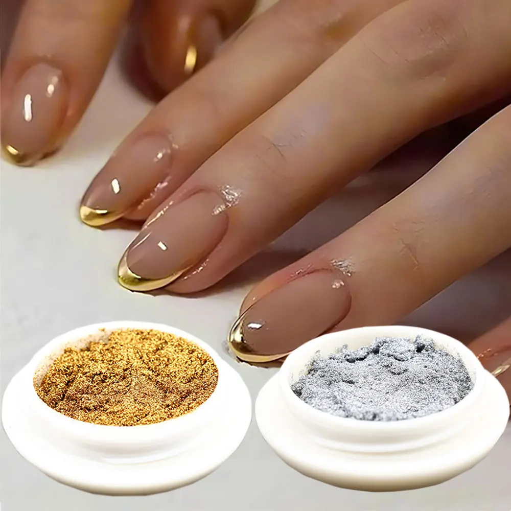 1/2 Uds. Polvo de uñas cromado de Metal dorado plateado efecto espejo pigmento metálico de brillo para uñas aproximadamente 0,3g arte de uñas frotar polvo cromado