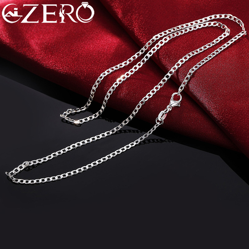Collana in argento sterling 925 16/18/20/22/24/26/28/30 pollici Classica catena laterale piatta da 2 mm per donna Uomo Gioielli Regalo festa