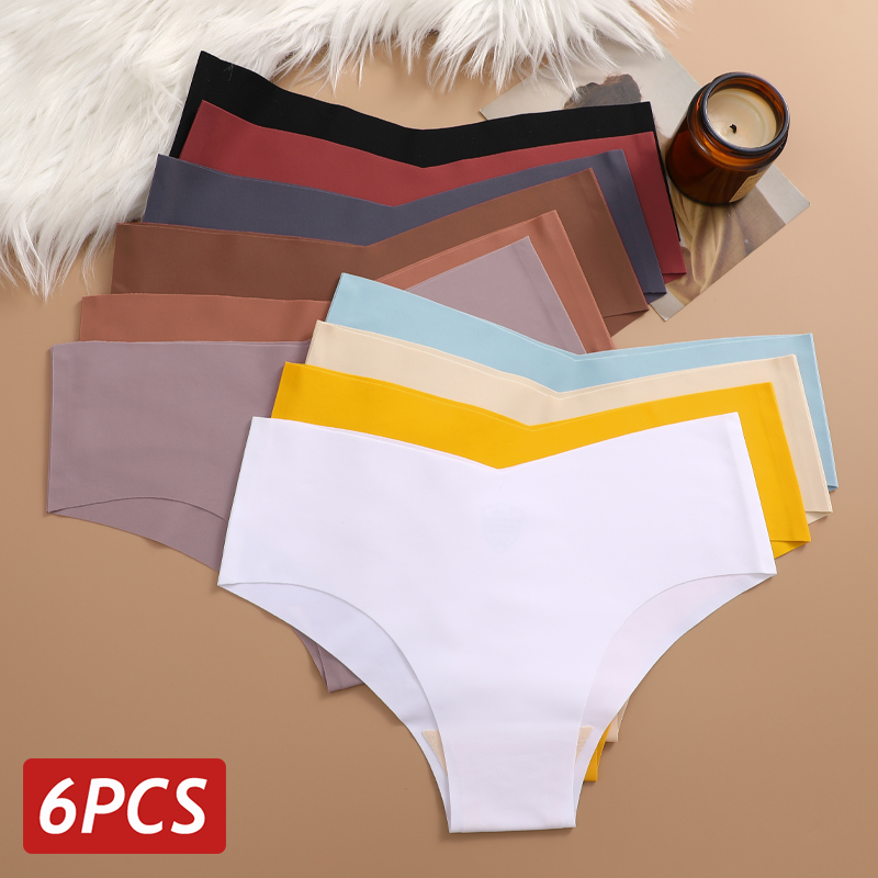 6 pièces femmes culottes sans couture glace soie Ultra mince slips Sexy taille V sous-vêtements femme respirant Lingerie taille basse caleçons