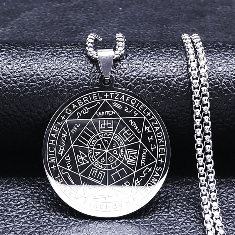 Sieben Erzengel Amulett Edelstahl Halsketten Männer Siegel von Solomon Talisman Halskette Schutz Schmuck kragen hombre N1162S2