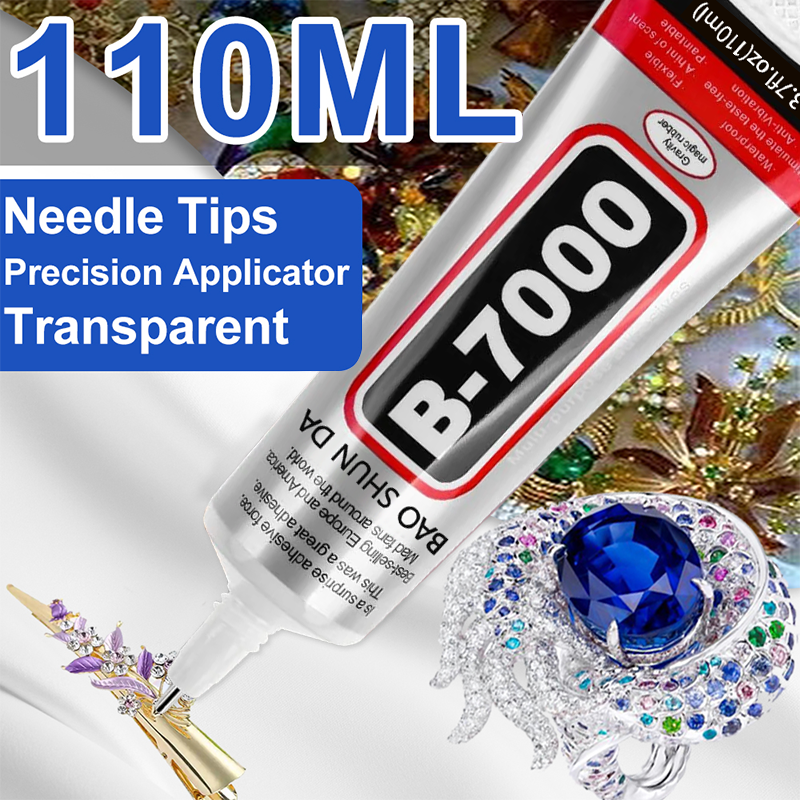 Adhésif imperméable haute résistance pour écran de téléphone portable B7000, agent de collage universel pour verre de téléphone, outil de collage DIY pour bijoux, strass et perles, avec aiguille anti-obstruction.