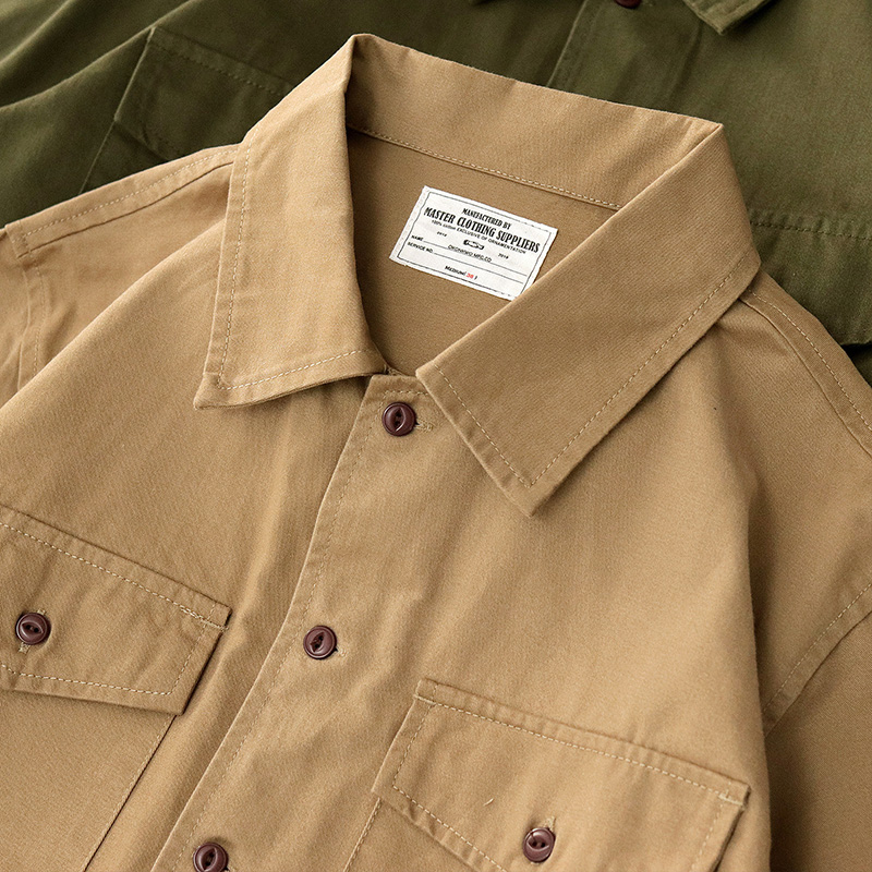 Camisa de carga con solapa de manga larga para hombre, abrigo de algodón puro lavado, blusas casuales antiguas, estilo militar Retro americano, moda de otoño, nuevo