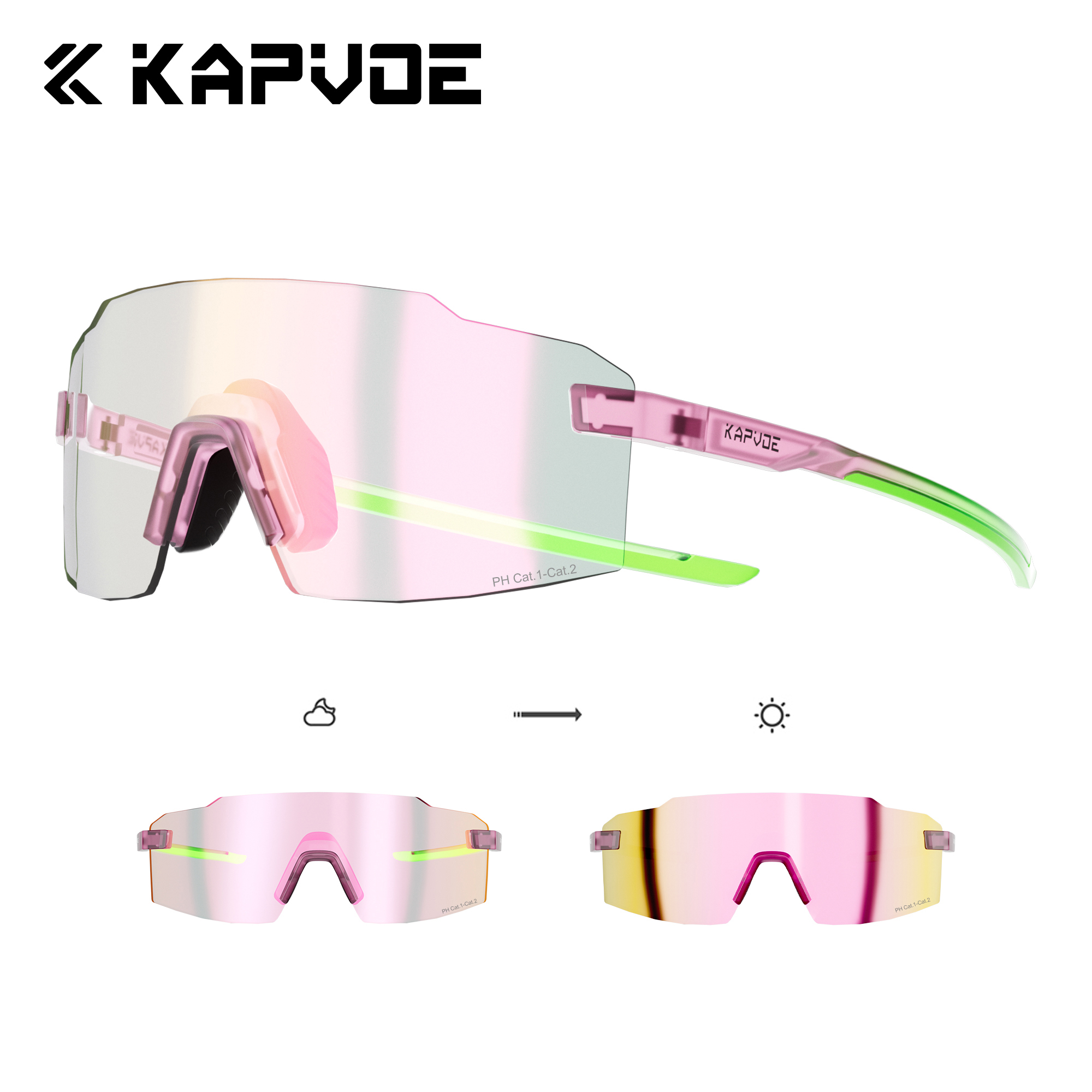 Kacamata Hitam Modis Kapvoe untuk Pria Kacamata Lari Fotochromic Kacamata Bersepeda Ringan Kacamata Sepeda Wanita UV400 Kacamata Hiking