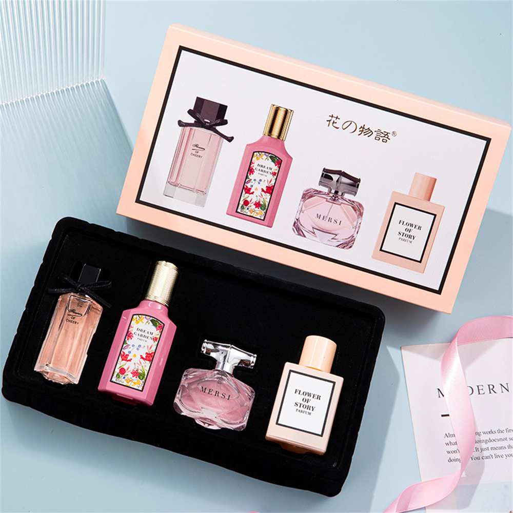 Coffret cadeau de parfum de marque pour femme, parfum floral végétal, parfum durable phéromone, charme féminin, ensemble de 4 pièces