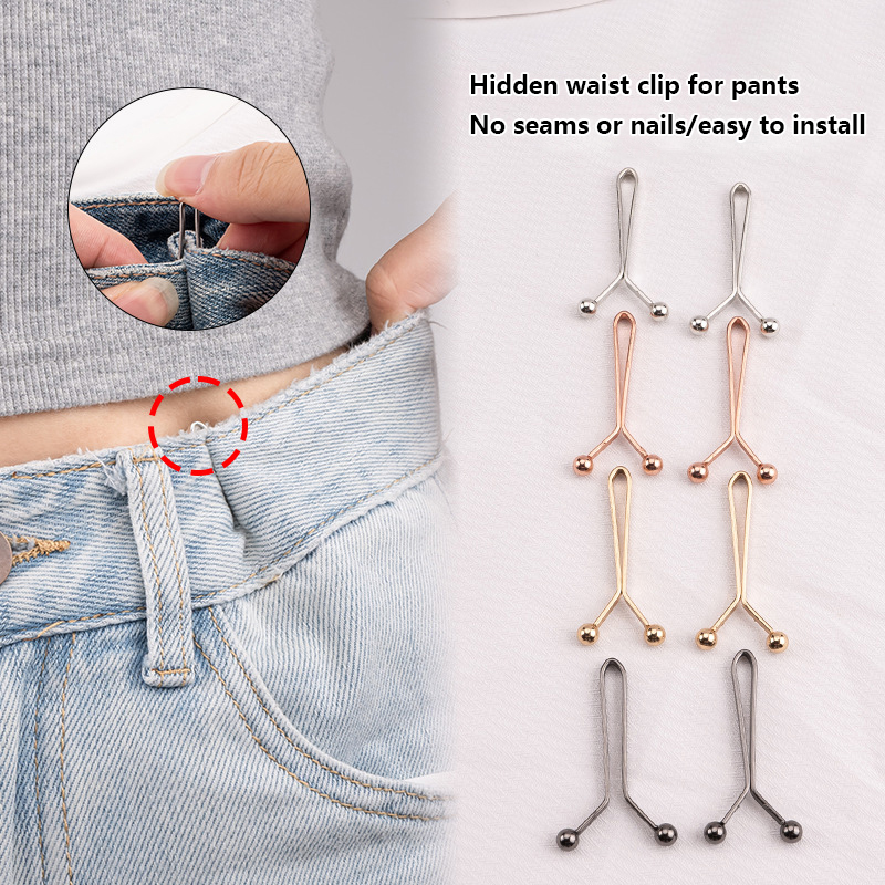 4 Uds. De faldas vaqueras, accesorios con hebilla desmontable, Clip de manga ajustable para pantalones, Clip de reducción de manga de ajuste de cintura