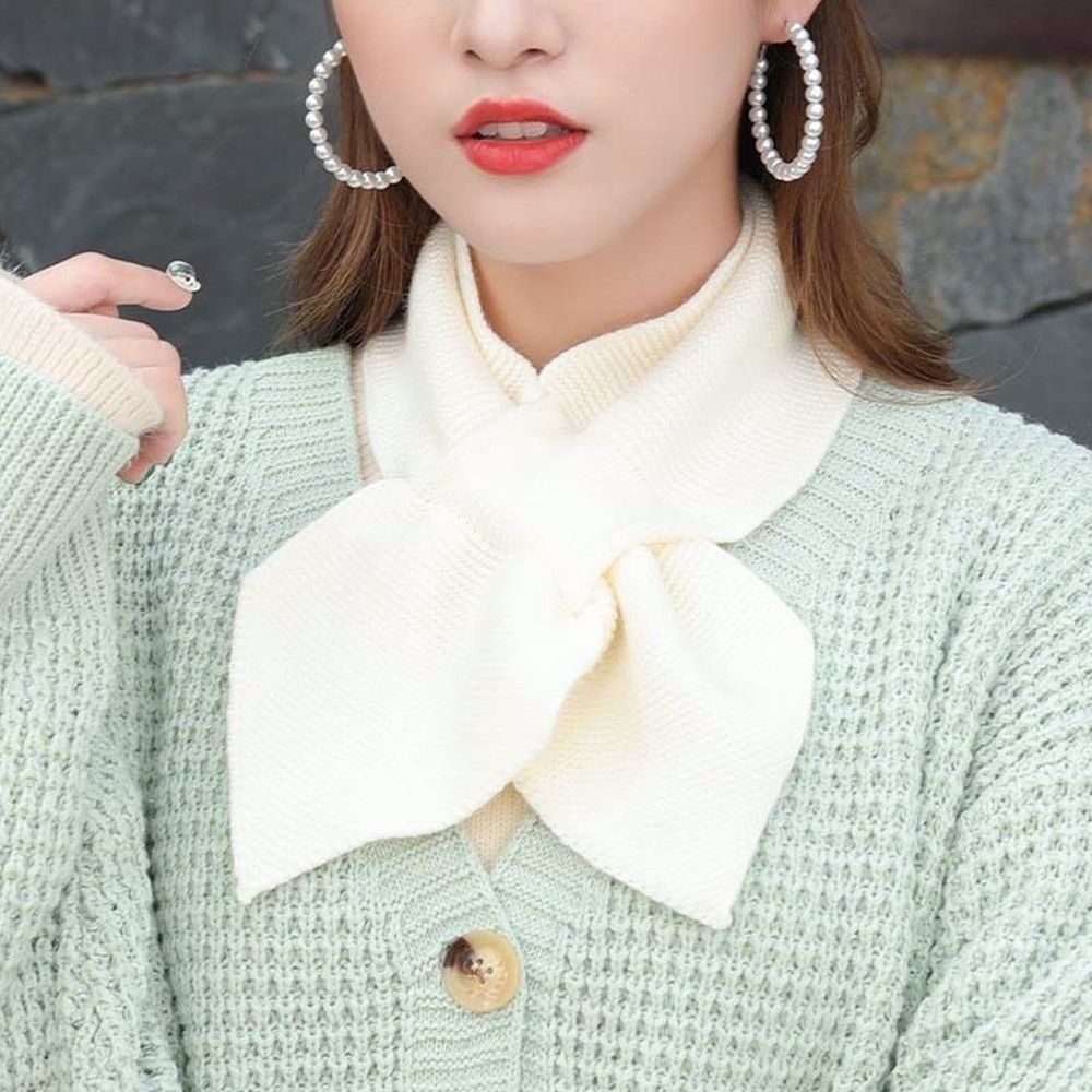 Casual Winter Knitted Cross Scarf Warm Turtleneck Windproof Neck Warmer Detachable Sweater Bowtie for Women