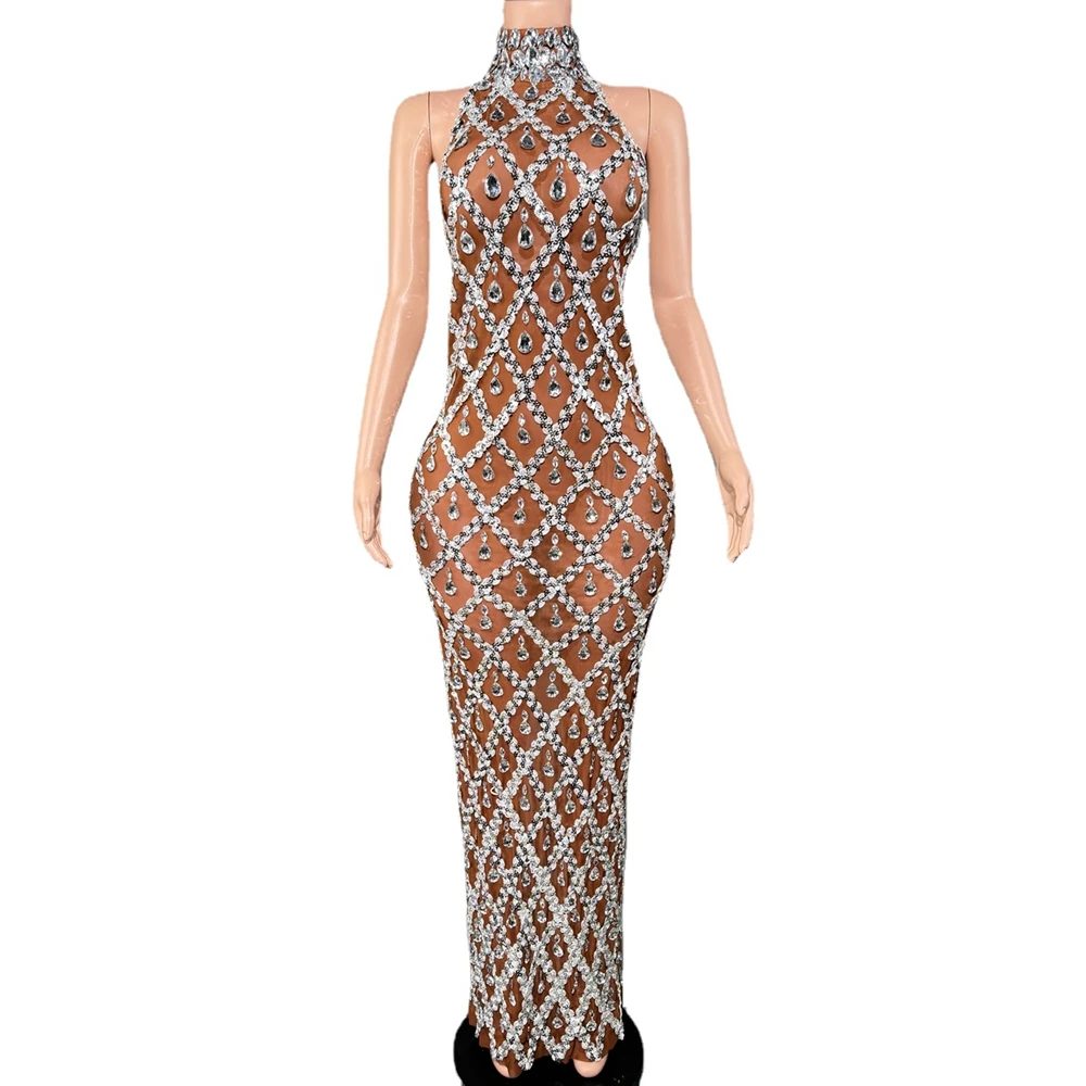 Vestido Longo Sem Mangas com Strass Brilhantes para Mulheres, Elegante, em Tule, para Celebrações, Casamentos, Formaturas, Aniversários e Sessões de Fotografia