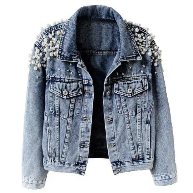 Parel Denim Jas Vrouwen Lente Herfst Ropa Jeans Punk Gothic Bomberjack Windjack Y 2K Vrouwen Jassen Koreaans