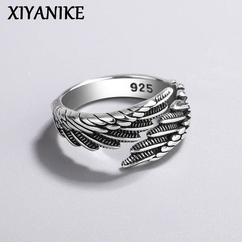 XIYANIKE – bague réglable en plumes pour femmes, couleur argent, Simple, mode, Vintage, élégant, bijoux fins, accessoires de fête