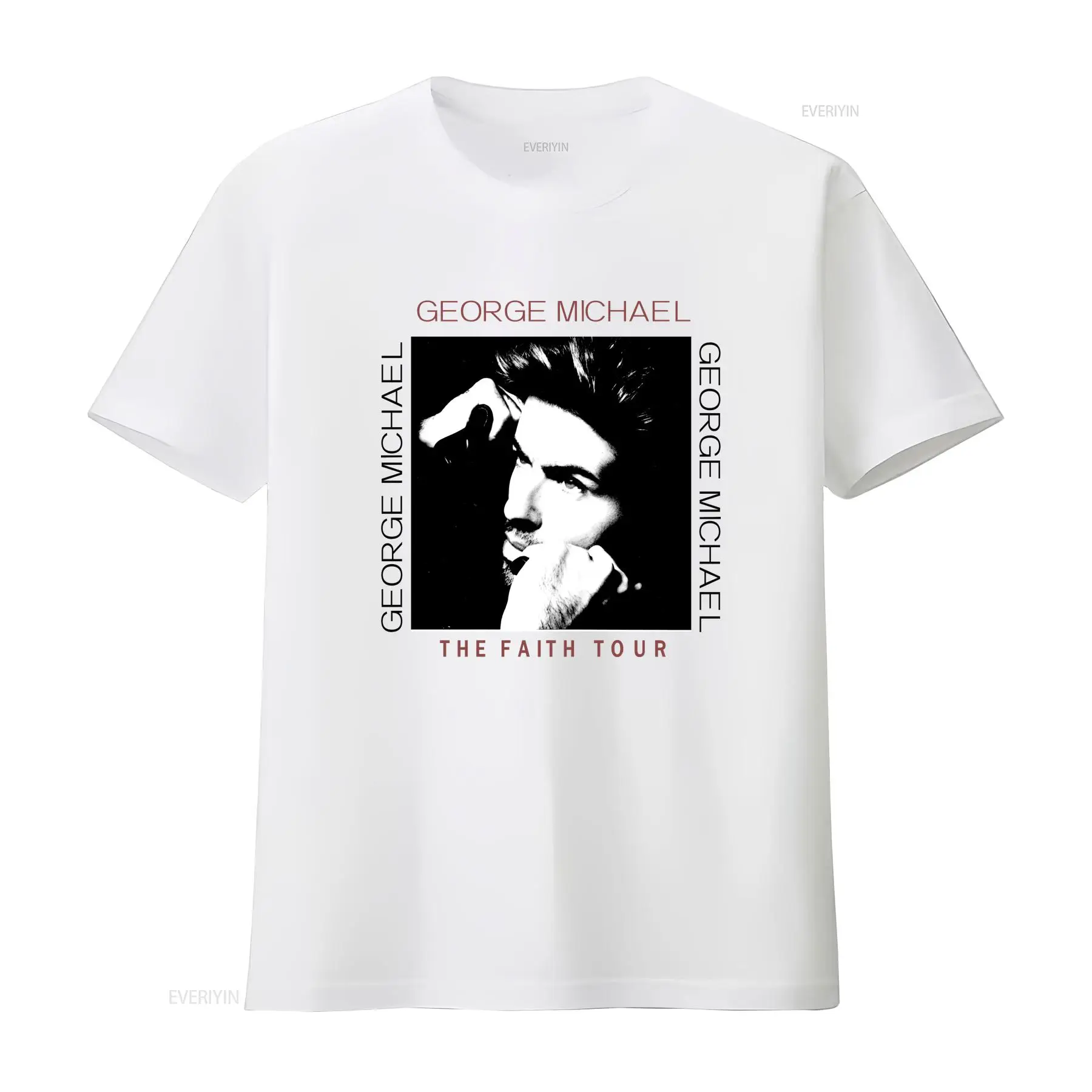 Camiseta George Michael com design moderno e fofo, estilo vintage lavado, casual, streetwear, moda masculina, unissex, elegante e confortável.