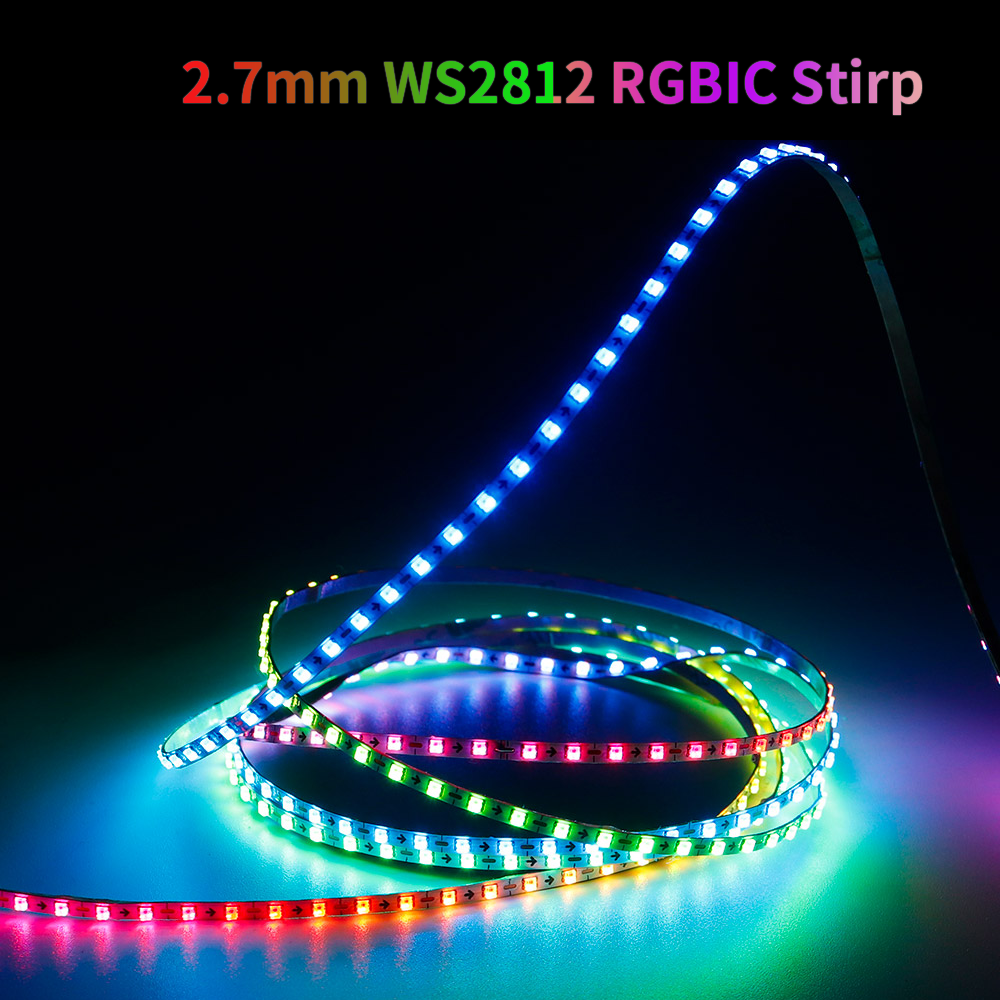 Ultra estrecho 2,7mm WS2812B 160leds/M cinta Led Digital direccionable individualmente inteligente RGB luces de tira led a todo color DC5V /12V