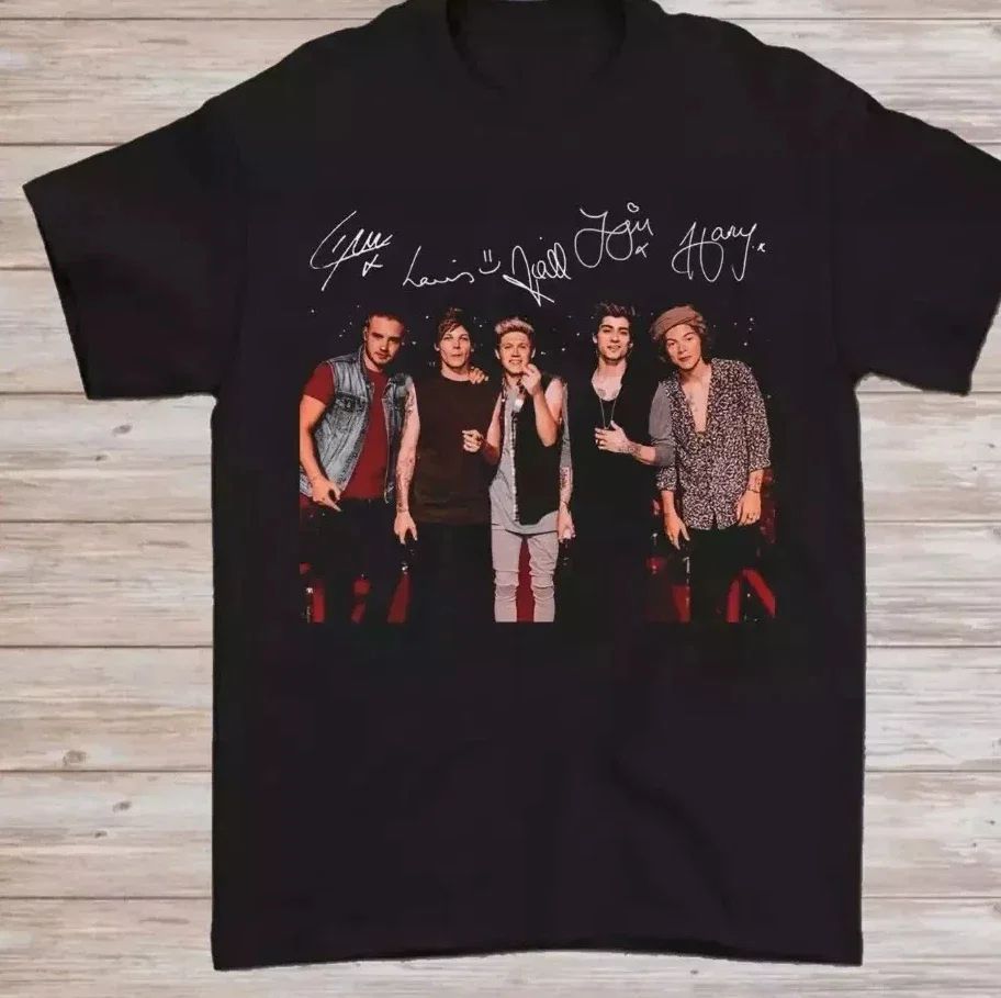Hip Pop Y2k Tops New Vtg One Direction Band Signature T-shirt Print Cotton Short Sleeve Casual Loose Sports Streetwear Unisex