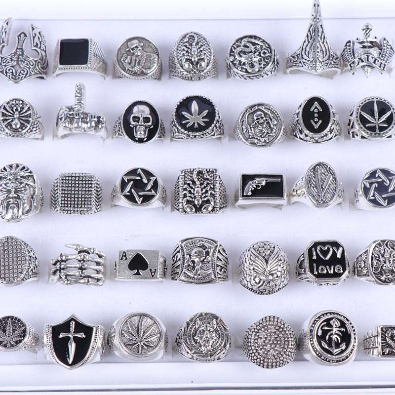Wholesale Bulk Lot 25pcs Mens Punk Vintage Metal Jewelry Rings For Women Size 8-11 Mix Different Style