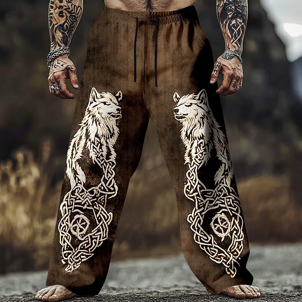 Pantalones anchos para hombre con estampado de lobo salvaje impreso en 3D, informales, modernos y cómodos, adecuados para el uso diario.