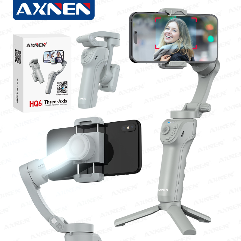 HQ6 3-Axis Gimbal Handheld Stabilizer สําหรับโทรศัพท์มือถือ,เติมแสง,การติดตามใบหน้า, สําหรับ Android iPhone Anti Shake บันทึกวิดีโอ