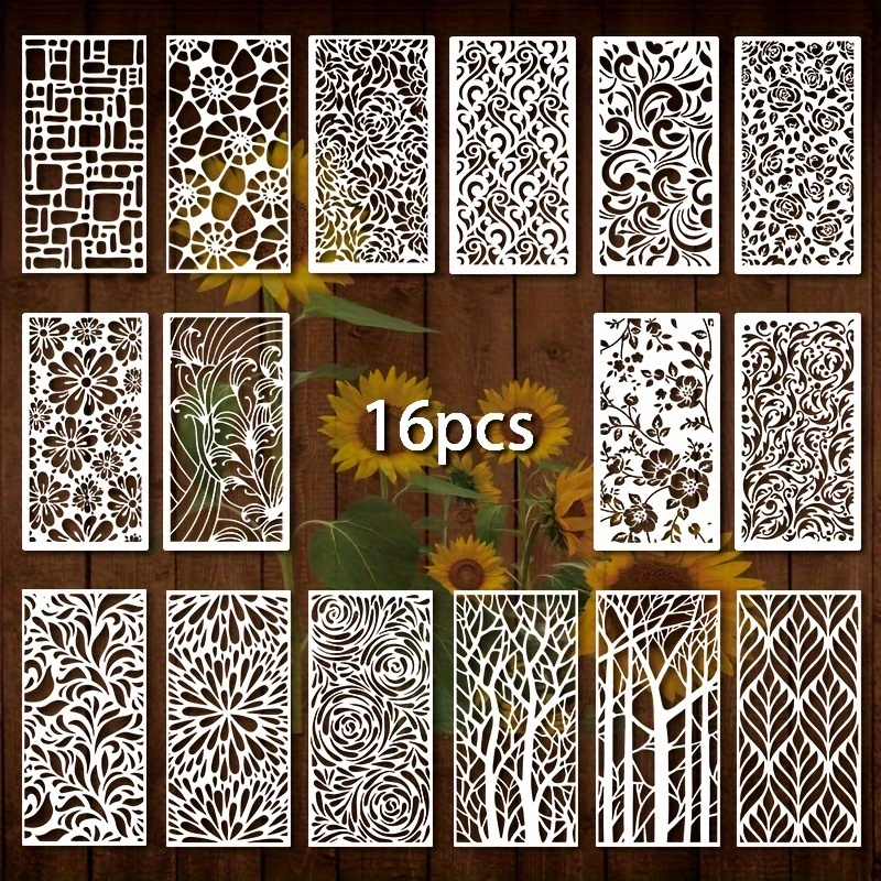 16 stuks geometrische schildersjablonen herbruikbare plastic sjablonen voor meubelmuren vloeren glazen ramen binnen buiten decor
