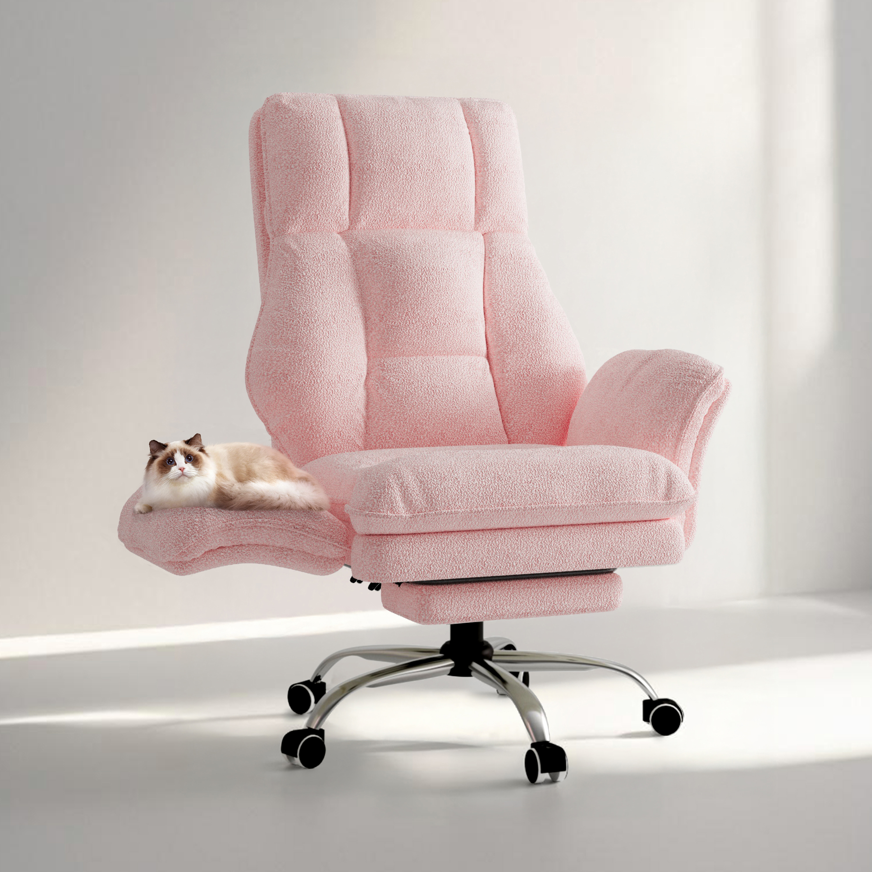 Cadeira de Escritório Patbrela, Apoios de Braço Rebatíveis para Animais de Estimação e Posição Sentada com Pernas Cruzadas, Cadeira Executiva Ergonômica para Jogos de Computador com Descanso para os Pés, Cadeira de Mesa